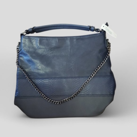 fortino Handbags - NWT Fortino Italy Leather Navy Hobo Quiet Luxury Chain Shoulder Bag